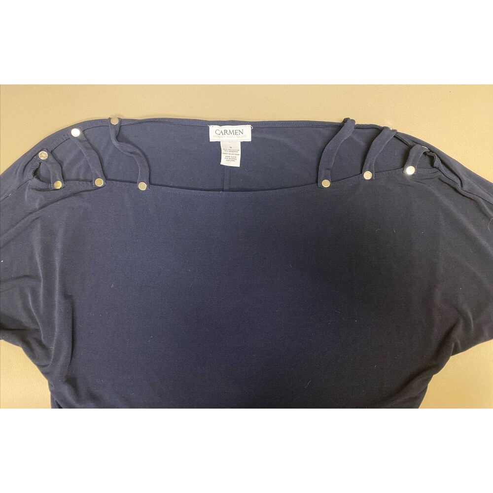 Carmen Marc Valvo Navy Blue Cold Shoulder tunic SHIRT top size s - Picture 5 of 6